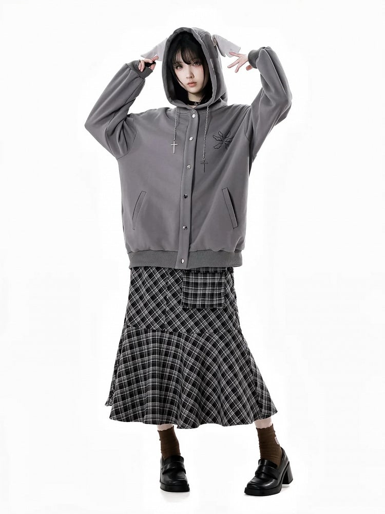 Bittersüße Kette Grau/Schwarz Kapuzendesign Hoodie Flügel Kreuz Wing Stickerei Rücken Feder