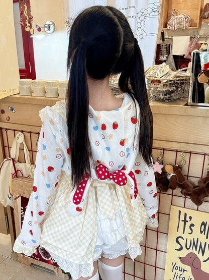 Otaku Kawaii - Long Lace-trimmed Hooded White Cuffs Sleeve Top