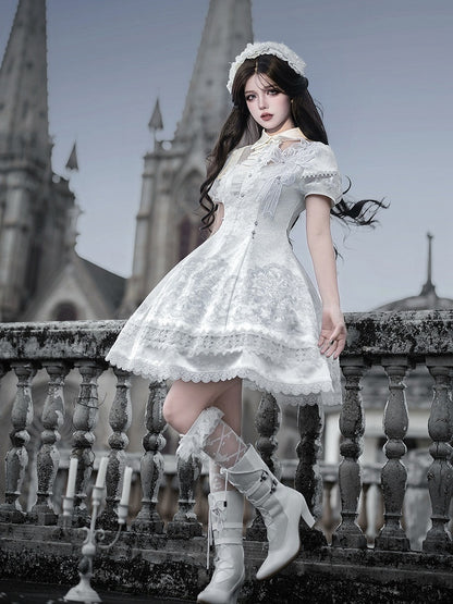 White Lily Embroidery Lace Gothic Lolita Dress - Unknown Star