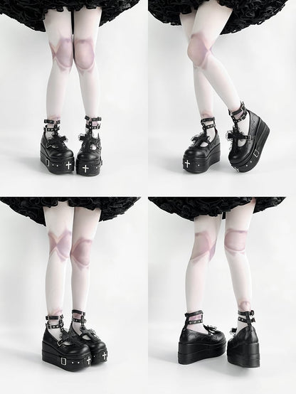 Matte Black Gothic Lolita Lace Trim Cross Platform Shoes