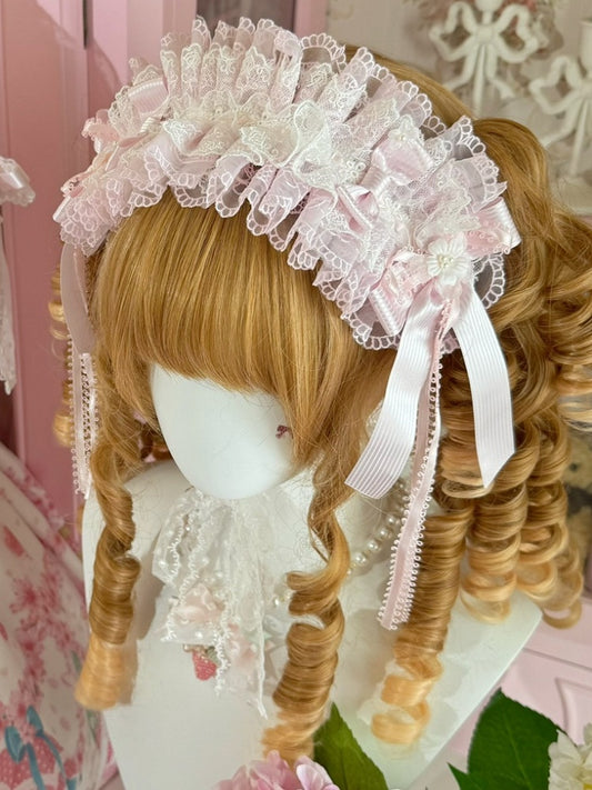 Design Ruffled Hairband Pink/PinkBlue Floral Details Bowknot