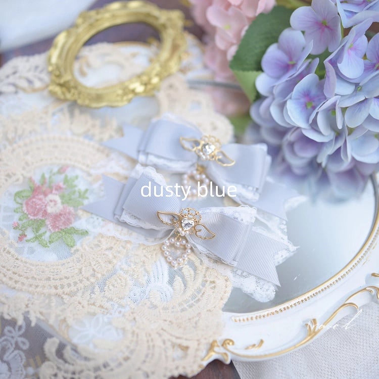 Lace 7 Colors Bowknot Hairclips Jirai Kei Charm Beaded with Heart