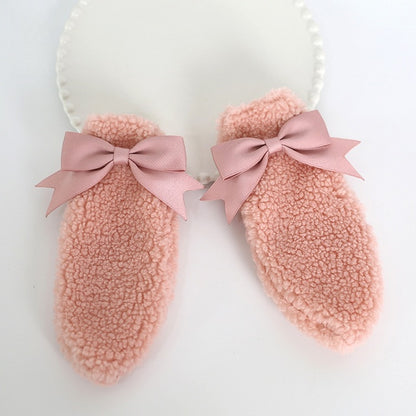 Bows Ear A Plush of Cute Pink Bunny Lolita Hairclips Pair Dusty