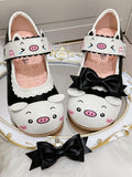 Interchangeable Black Lolita Mary with Detail Flat Scalloped Pig Sweet Bow Print Janes -
