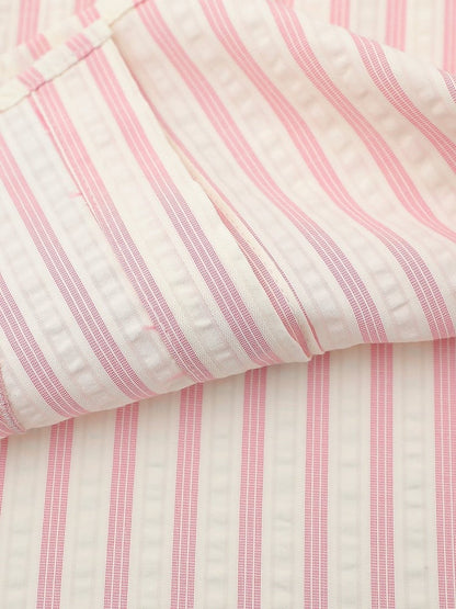 Kawaii Pink Striped Short Sleeve Shirt with Puppy Embroidery - Languid Park