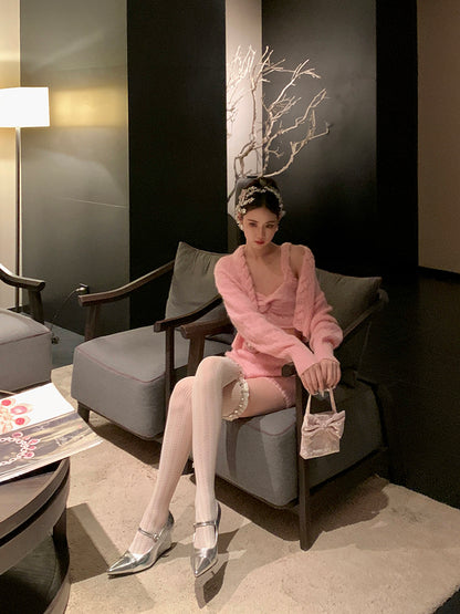 Decorated Socks Over-the-Knee Rhinestones Milky in Sparkling