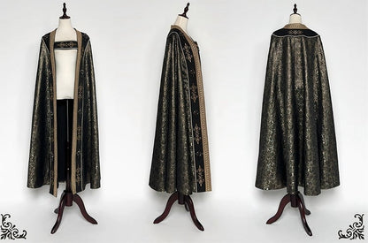 Cloak Gold Details and Cross Nun Lolita Decorated Embroidery Black