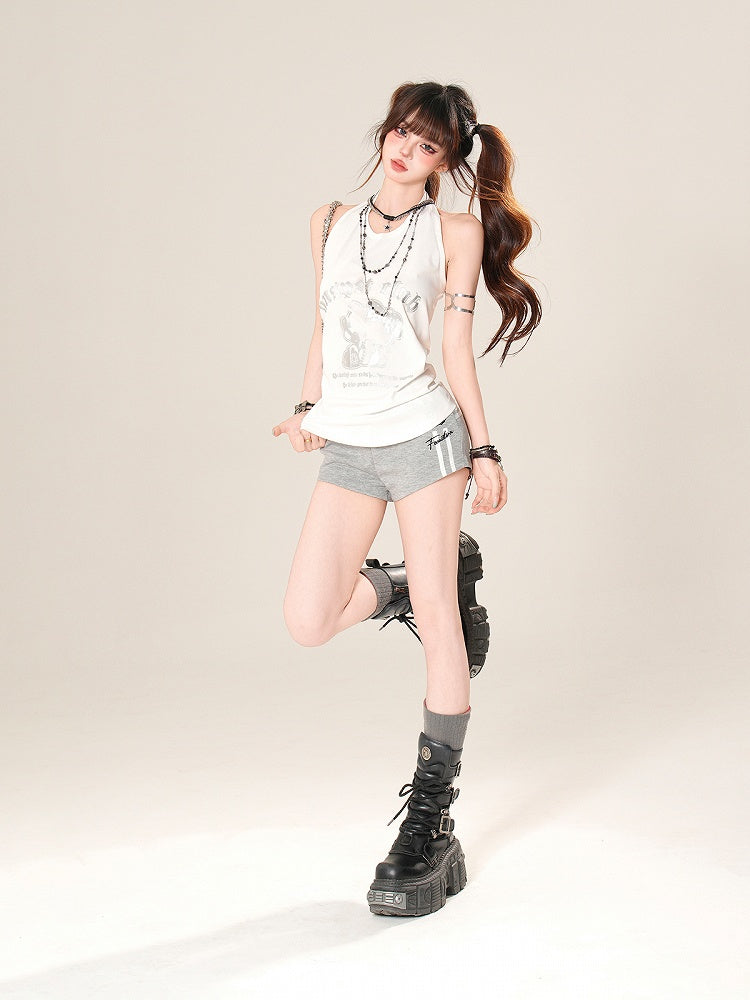 ブラック/グレー 伸縮性ウエスト カジュアルショーツ