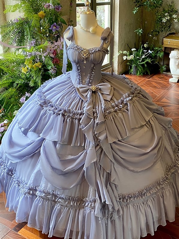 Lila Kleid Länge Boden Taille Staubigen Korsett Ballkleid Wunderschöne