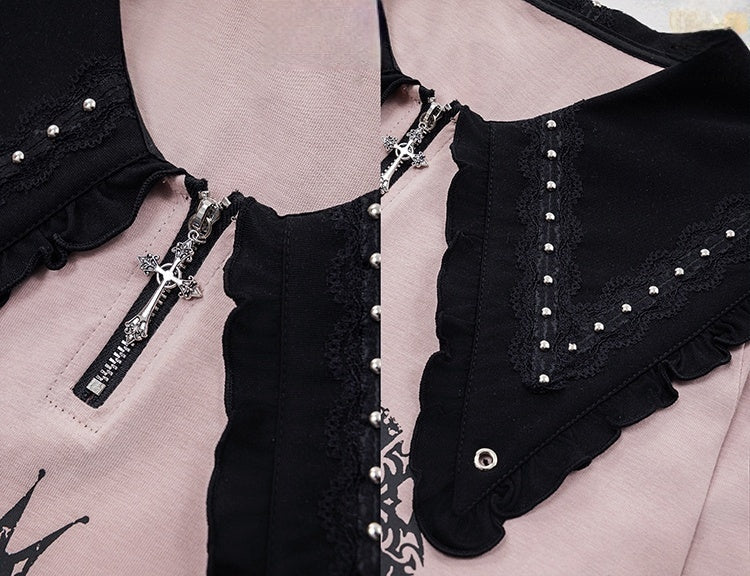 Blaues spitzes, flaches Kragen-Ausschnitt-Schulter-Spitzenbesatz-Jirai-Kei-Kleid, hell