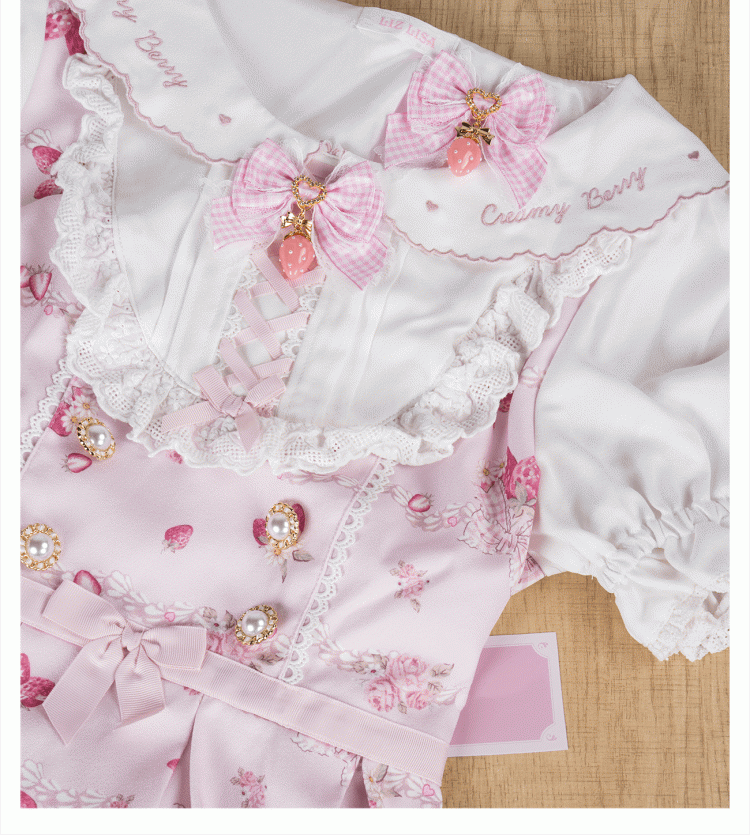 Lolita Sweet Bowknot Kei Plaid with Charm Red/Pink/Black Strawberry Hairclips Jirai - Style