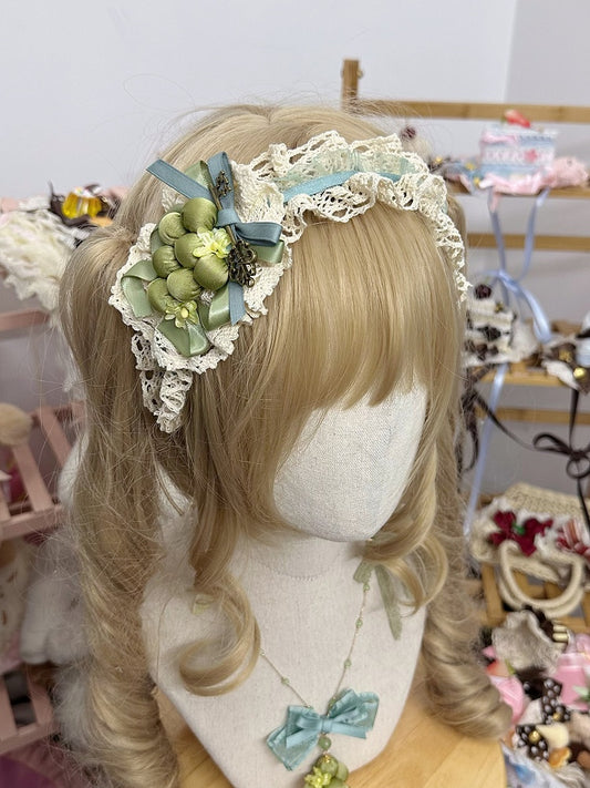 Decorated Lolita Bow Green Trim Lace KC Grape