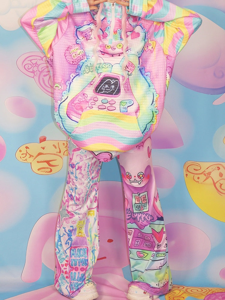 Cartoon Silhouette Hose Flare Print Y2K Bunt