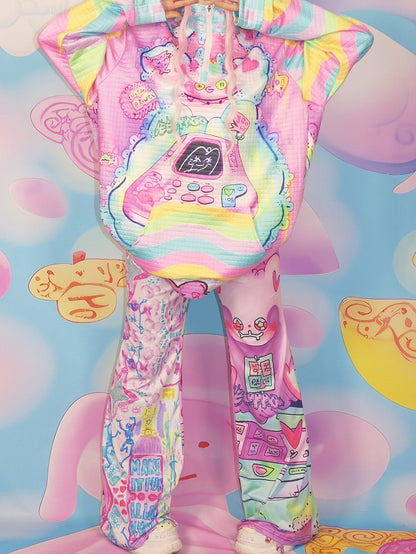 Cartoon Silhouette Hose Flare Print Y2K Bunt