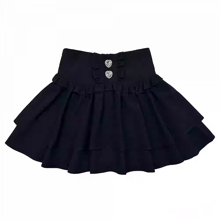 Tiered Skirt Rhinestones Embellished Jirai Kei Black/White/BlackWhite Heart