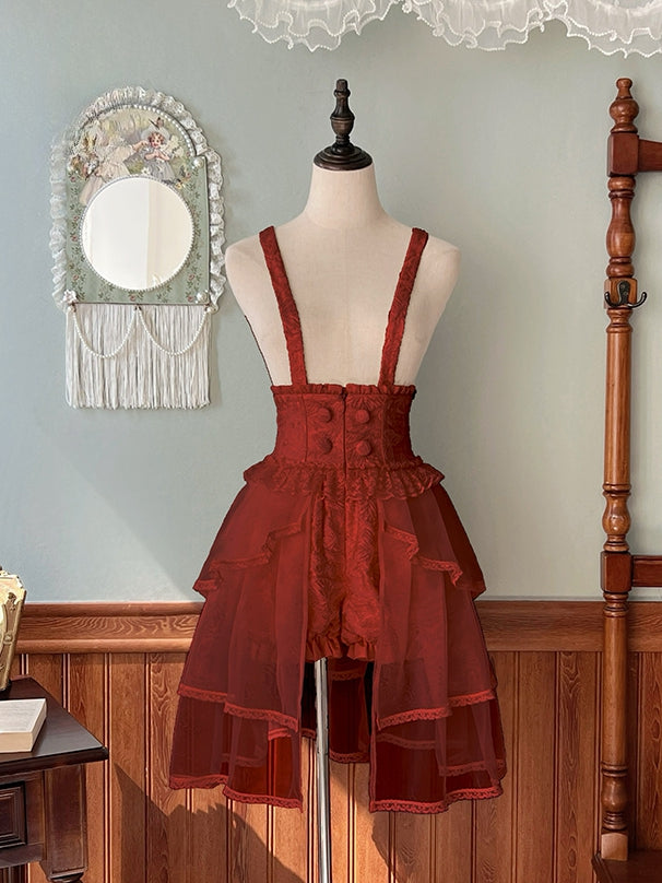 Ouji Detachable High Bloomer Red Shoulder Waist Shorts Lolita with Straps