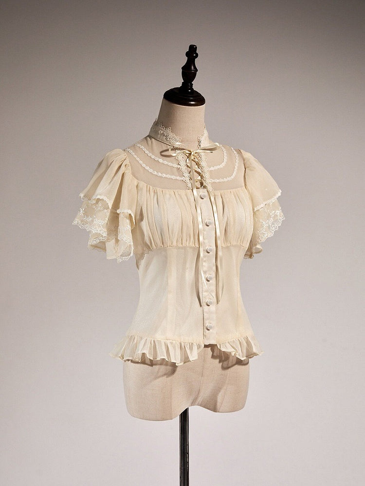 Elegant Summer Layered Ruffle Lace Blouse - Tan Tuan