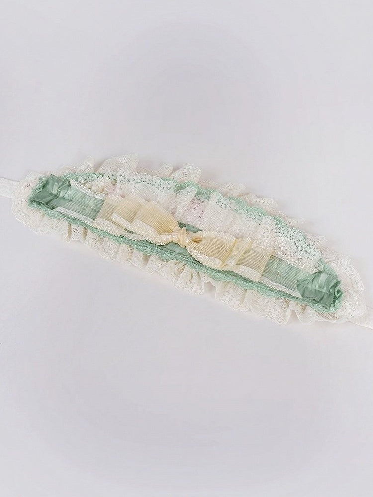 Lace Hairband with Beige Green Bow Lolita