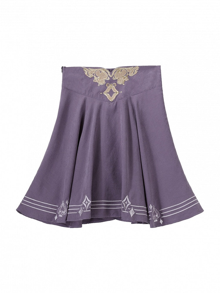 Purple High Waist Skirt with Striped Accents - Xiong Dou Jiang
