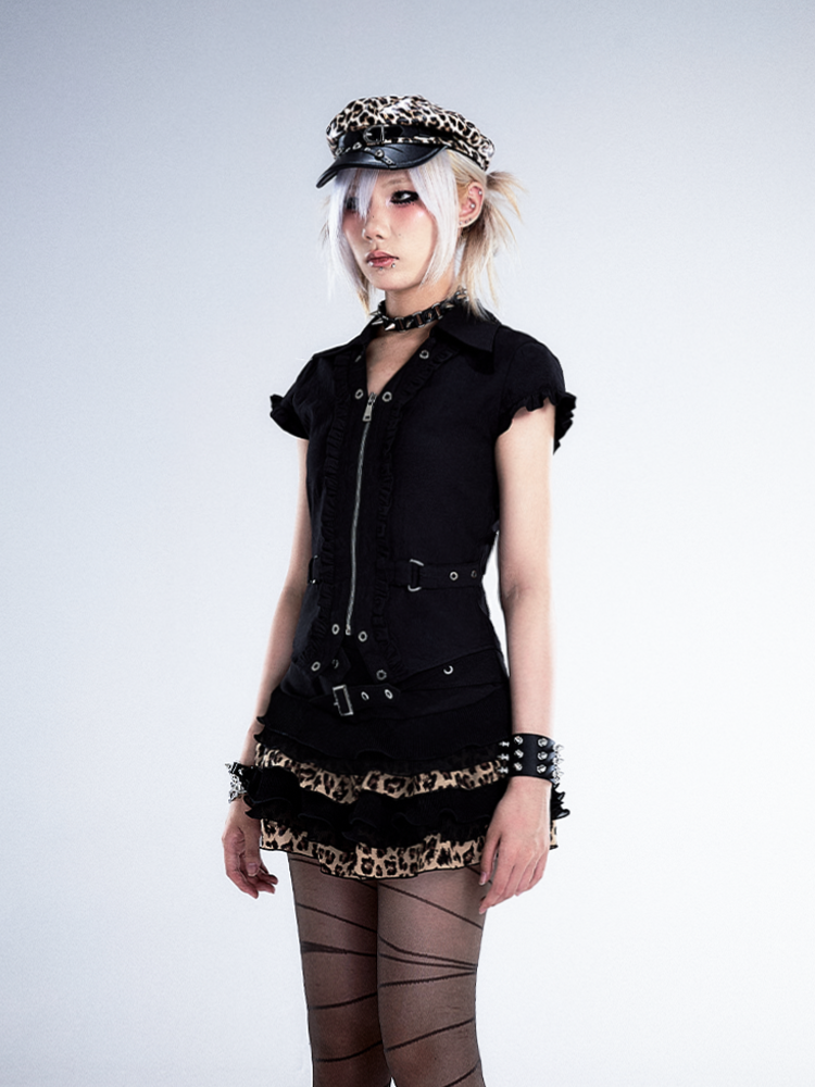 Waist-Cinched Top Crop Black Punk Vintage