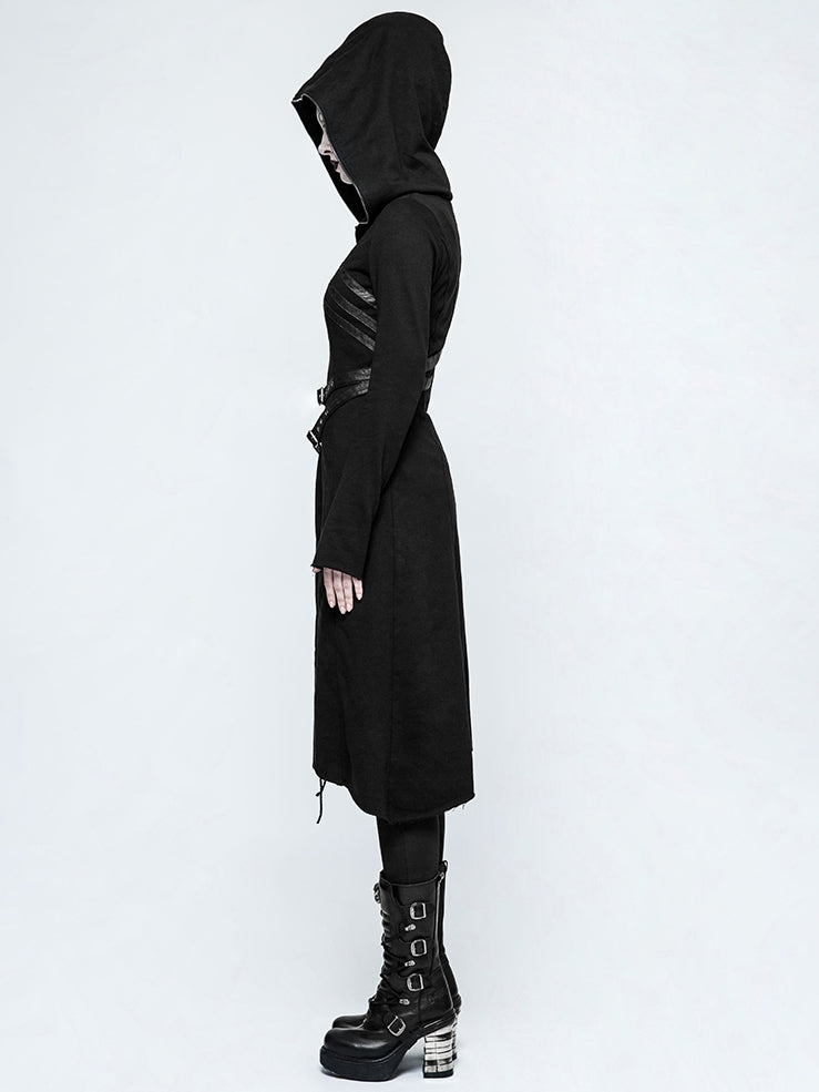 Asymmetric Sweater Black Coat Diagonal Punk Hem