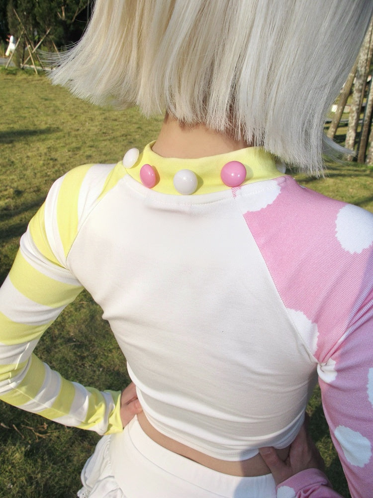 Gelb-pinkes, langärmliges, kurzes Oberteil mit Buchstaben