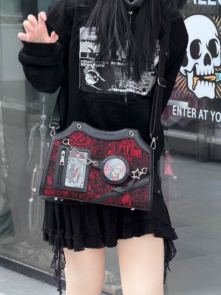 Black & Red Snake Scale PU Ita Shoulder Bag
