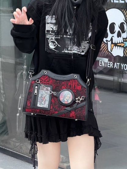 Black & Red Snake Scale PU Ita Shoulder Bag
