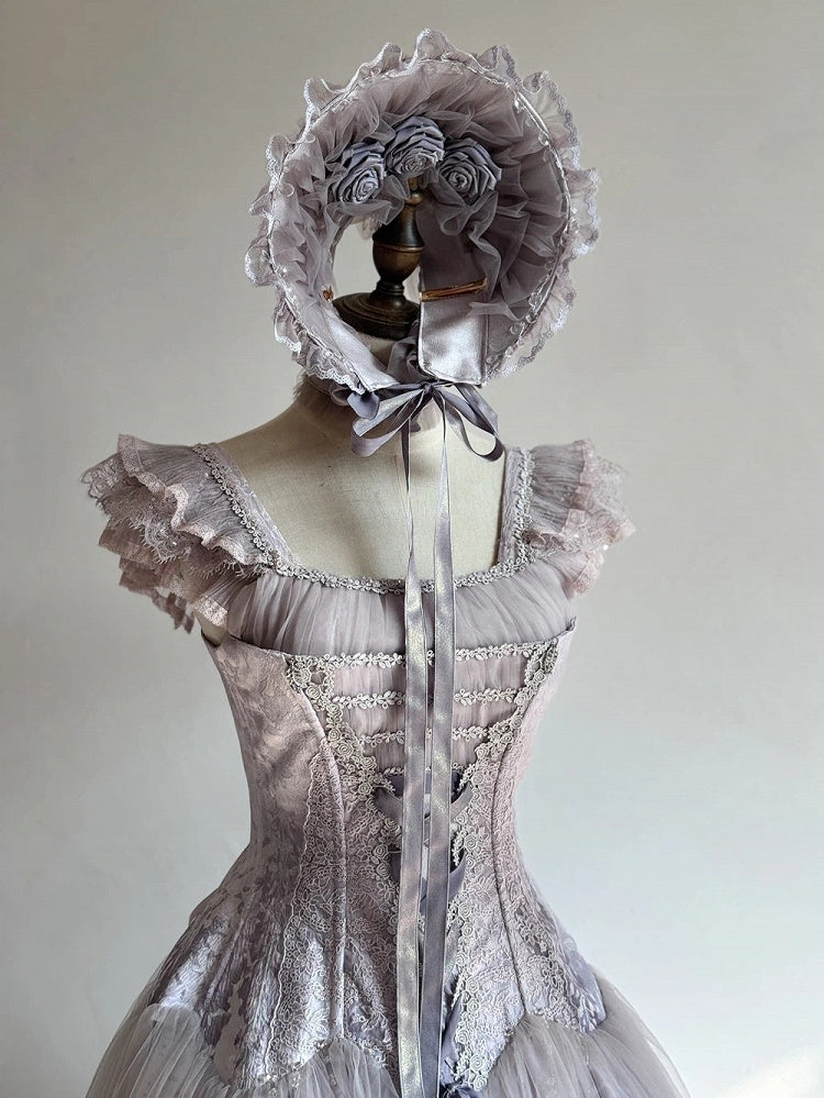 Classic (Rose Bonnet Lolita Purple Wisteria Ruffle Details)