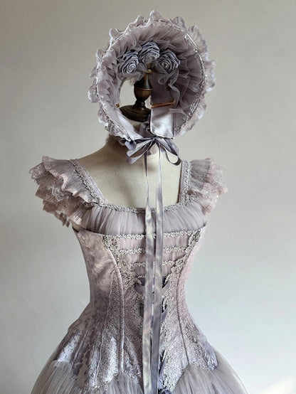 Classic (Rose Bonnet Lolita Purple Wisteria Ruffle Details)