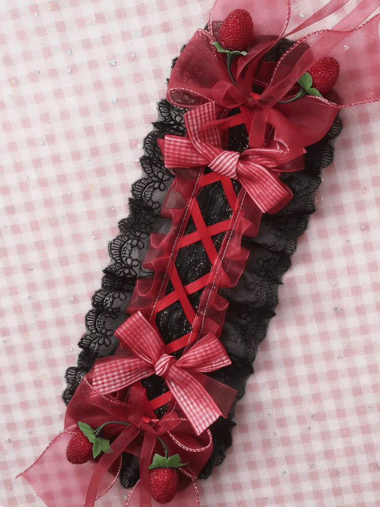Black/White Hairband Bow Lolita Sweet Strawberry Lace