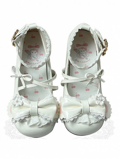White Cherry Blossom Buckle Sweet Lolita Shoes with Bunny Ear Heel - Cherry Bunny
