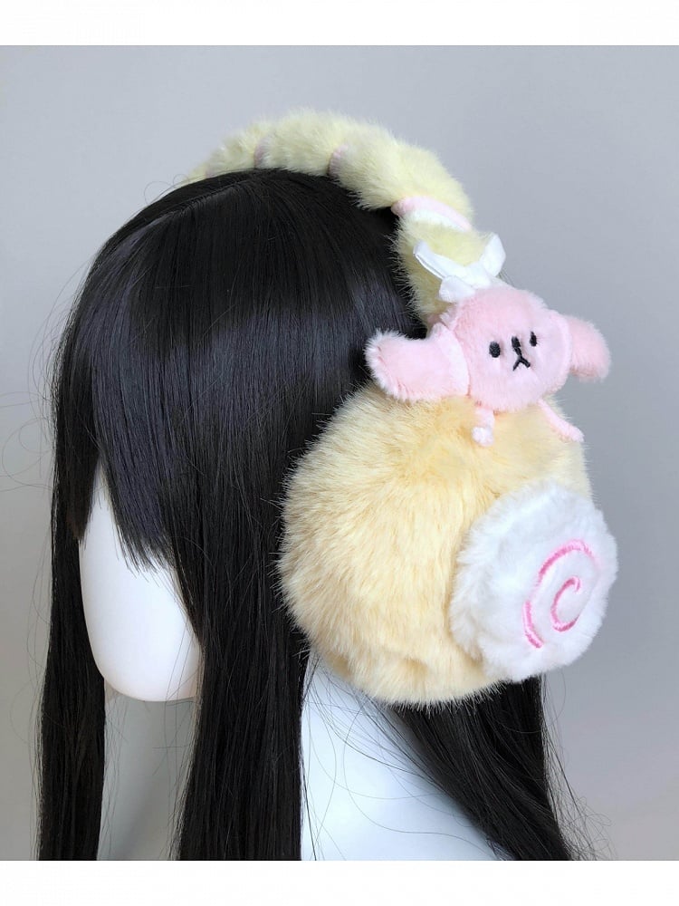 Yellow Plush Ear Warmers with Pink Bunny Charm - freetrader