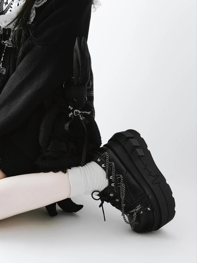 Goth Black Charm Platforms Punk with Detachable Chain