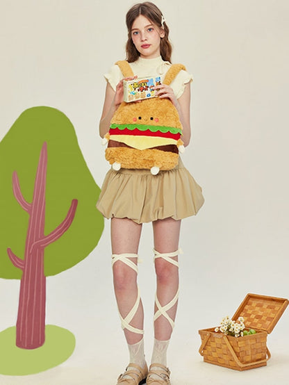 Yellow Plush Cute Hamburger Backpack