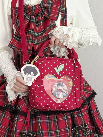 Red Heart Polka Dot Ita Bag with Double Clear Window - DRDR