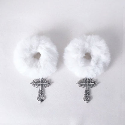 with White/Black Ties Fluffy Charms Cross Hair