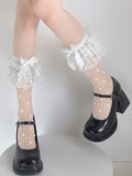 Three-layered Pattern Lace White Lolita Cuff Socks Polka-dot
