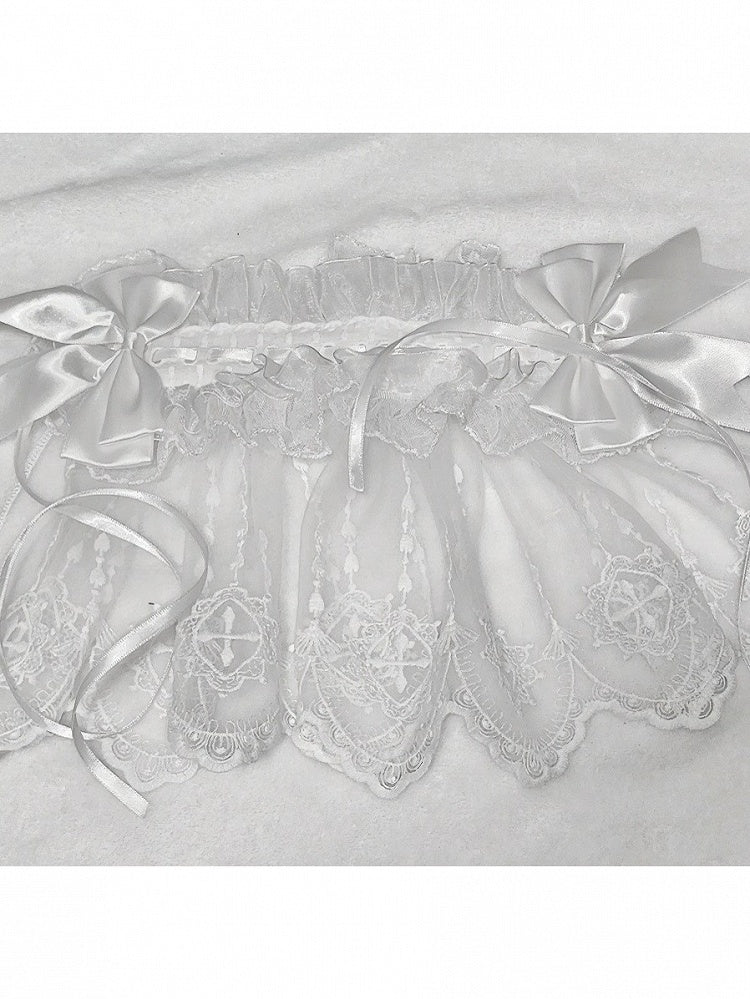Dual-Tone Gothic Ribbon Headband with Lace and Bow - Dokisuru