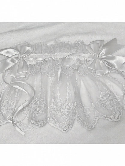 Dual-Tone Gothic Ribbon Headband with Lace and Bow - Dokisuru