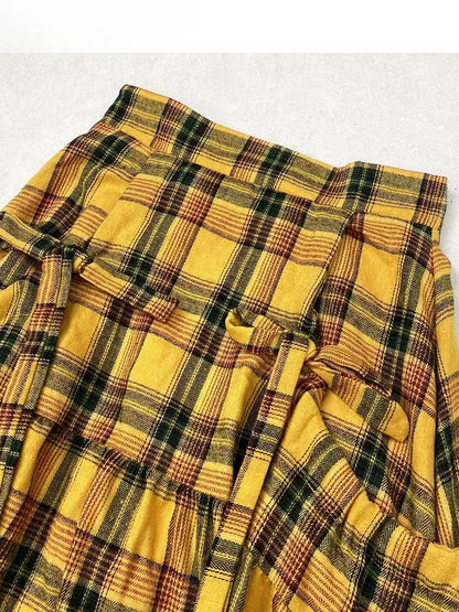 Y2K Details Plaid Bowknot Skirt Pattern Yellow