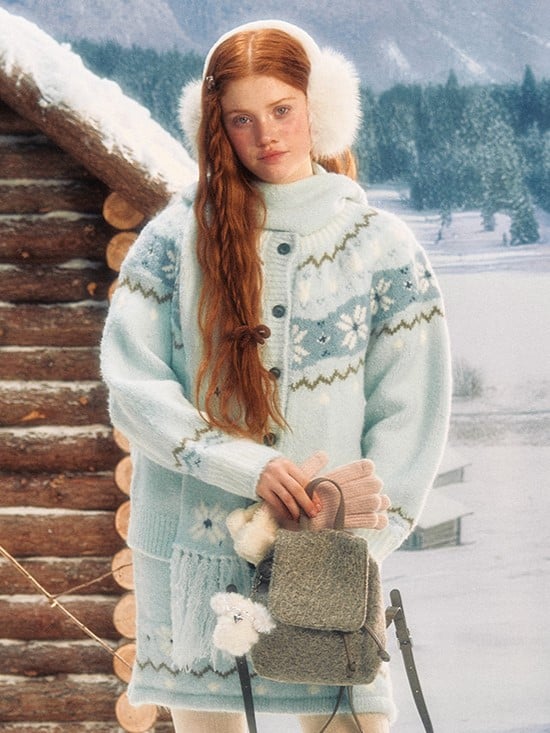 Light with Knit Edging Hooded Fringe Tassel Scarf Snowflake Blue