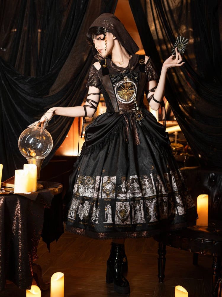 Jumper Design Tarot Skirt with Waist Drape Lolita Print Card Gothic