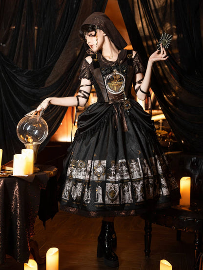 Jumper Design Tarot Skirt with Waist Drape Lolita Print Card Gothic