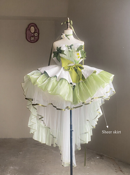 Sheer Skirt with Green Ribbon Trim - POSHEPOSE