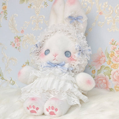 White Bag Bunny Bowknot Standing-eared Accents Convertible Strap with Blue
