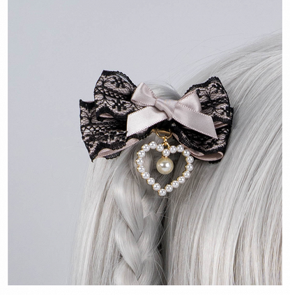 5色のビーズハートチャーム ジライケイ レースリボンヘアクリップ