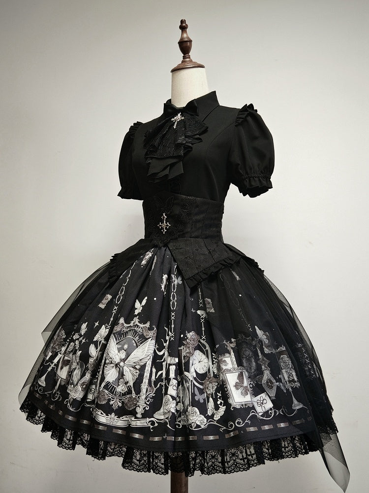 Jabot Short Shirt Detachable with Sleeves Gothic Black Lolita