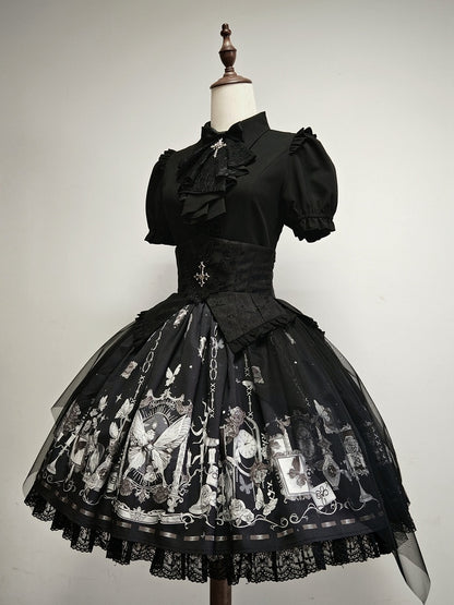 Jabot Short Shirt Detachable with Sleeves Gothic Black Lolita