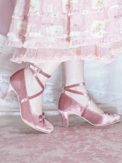 6.5cm at Bow Design Top Ballet Sweet PU High Pink - Heels Crisscross